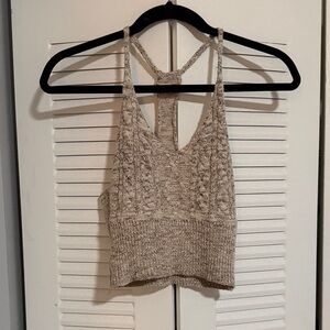 Textured Cable Knit Racerback Crop Tank - Beige